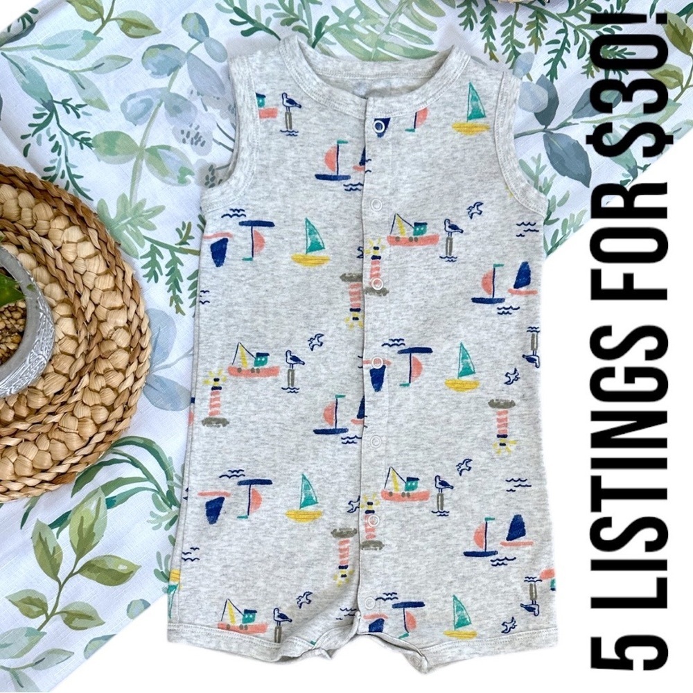 Carter’s Toddler Boy Sailboat Snap Up Sleeveless Romper Size 24 Months